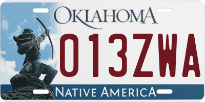 OK license plate 013ZWA