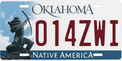 OK license plate 014ZWI