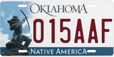 OK license plate 015AAF