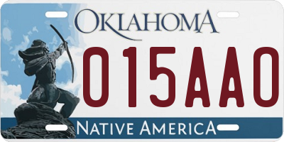 OK license plate 015AAO