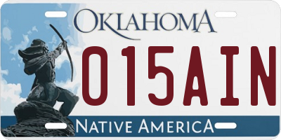 OK license plate 015AIN