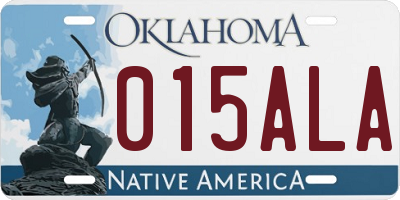 OK license plate 015ALA