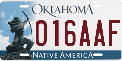 OK license plate 016AAF