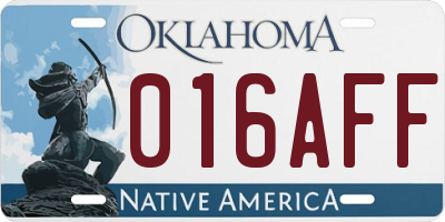 OK license plate 016AFF