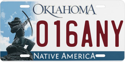 OK license plate 016ANY