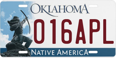 OK license plate 016APL