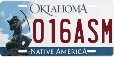 OK license plate 016ASM