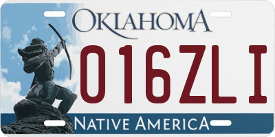 OK license plate 016ZLI