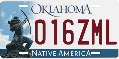 OK license plate 016ZML