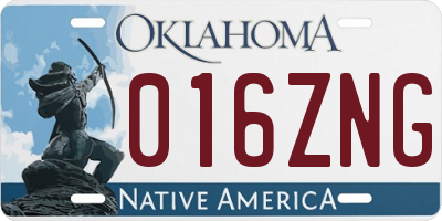 OK license plate 016ZNG