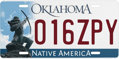 OK license plate 016ZPY
