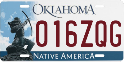 OK license plate 016ZQG