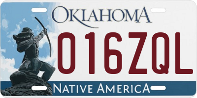OK license plate 016ZQL
