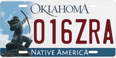 OK license plate 016ZRA