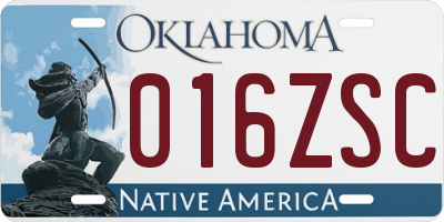 OK license plate 016ZSC
