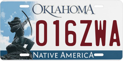 OK license plate 016ZWA