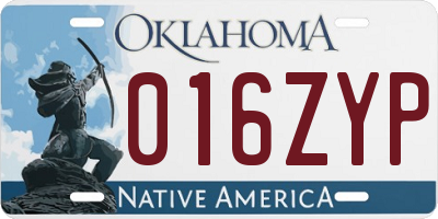 OK license plate 016ZYP