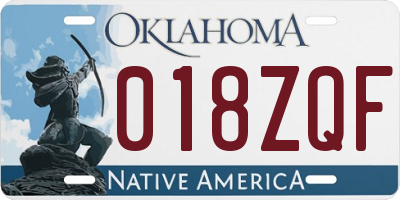OK license plate 018ZQF