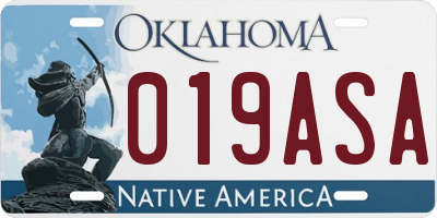 OK license plate 019ASA