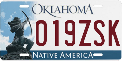 OK license plate 019ZSK