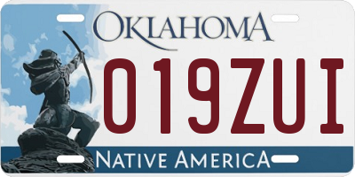 OK license plate 019ZUI