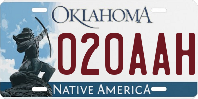 OK license plate 020AAH