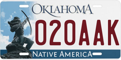 OK license plate 020AAK