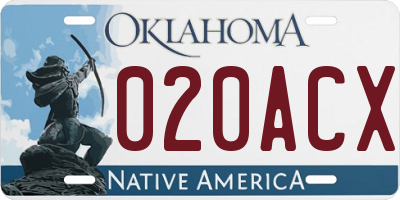 OK license plate 020ACX