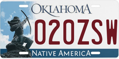 OK license plate 020ZSW