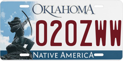 OK license plate 020ZWW