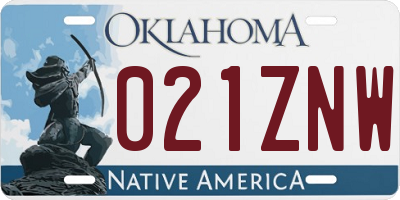 OK license plate 021ZNW