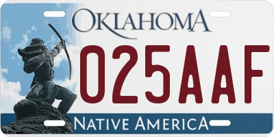 OK license plate 025AAF