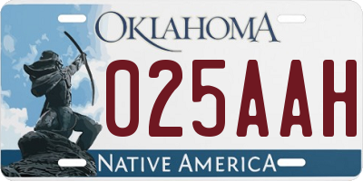 OK license plate 025AAH