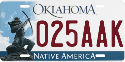 OK license plate 025AAK