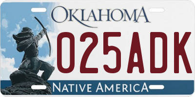 OK license plate 025ADK