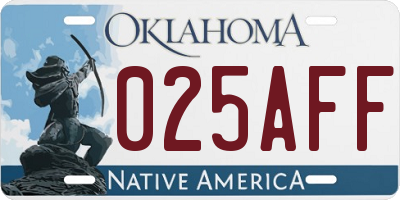 OK license plate 025AFF
