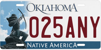 OK license plate 025ANY