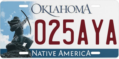 OK license plate 025AYA