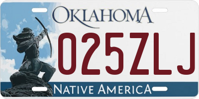 OK license plate 025ZLJ