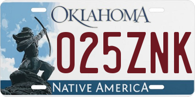 OK license plate 025ZNK