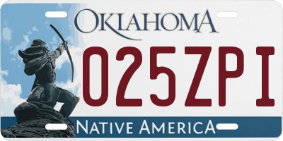 OK license plate 025ZPI