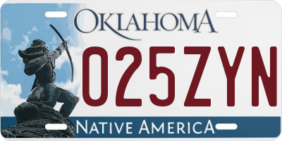 OK license plate 025ZYN
