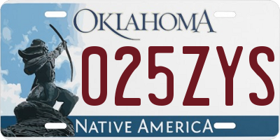 OK license plate 025ZYS