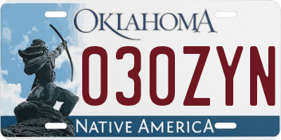 OK license plate 030ZYN