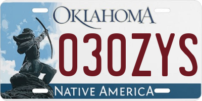 OK license plate 030ZYS