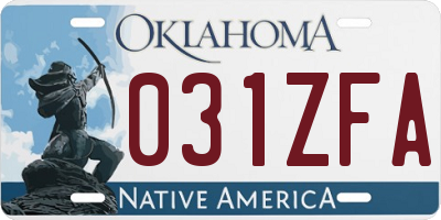 OK license plate 031ZFA
