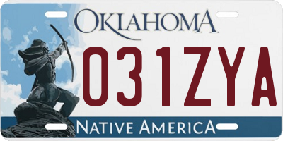 OK license plate 031ZYA