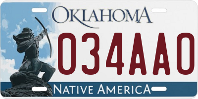 OK license plate 034AAO