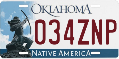 OK license plate 034ZNP