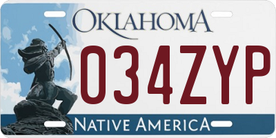 OK license plate 034ZYP